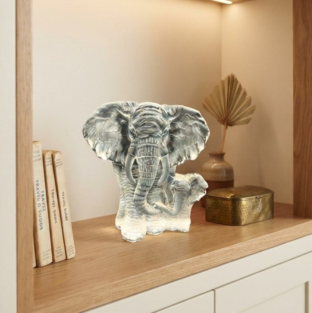 Vintage Leaded Crystal Elephant Paperweight Mother And Baby Iceberg Block